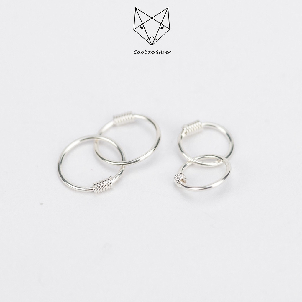 Khuyên Tai Bạc Ta CaoBac Silver Unisex Tròn Trơn Thiết Kế Hình Tròn Ba Bi Trơn Cá Tính