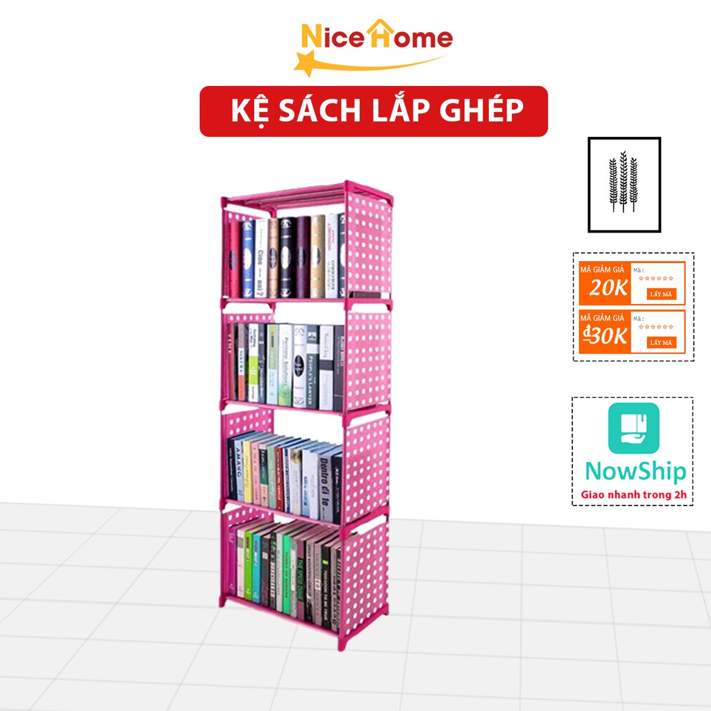 Kệ sách lắp ghép đa năng 4 tầng, giá sách học sinh tiện dụng dễ dàng tháo lắp