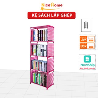 Kệ sách lắp ghép đa năng 4 tầng, giá sách học sinh tiện dụng dễ dàng tháo lắp, sang trọng, chống mốc