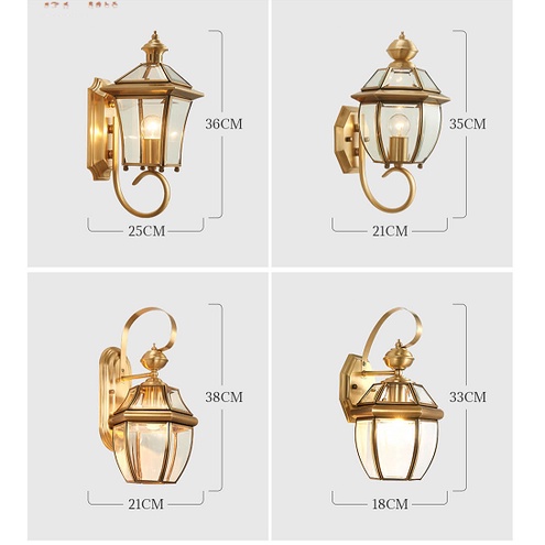 Đèn tường đồng cao cấp chao kính đẹp - trang trí  ngoại thất - treo tường - đồng kính cao cấp
