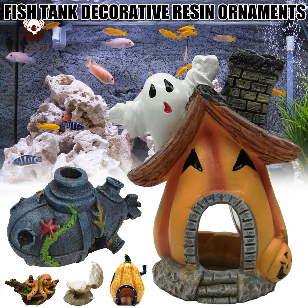 Zerti Fish Tank Aquarium Ornaments Simulation Vegetable Decoration Halloween Pumpkin House Grimace Pumpkin Car Shell