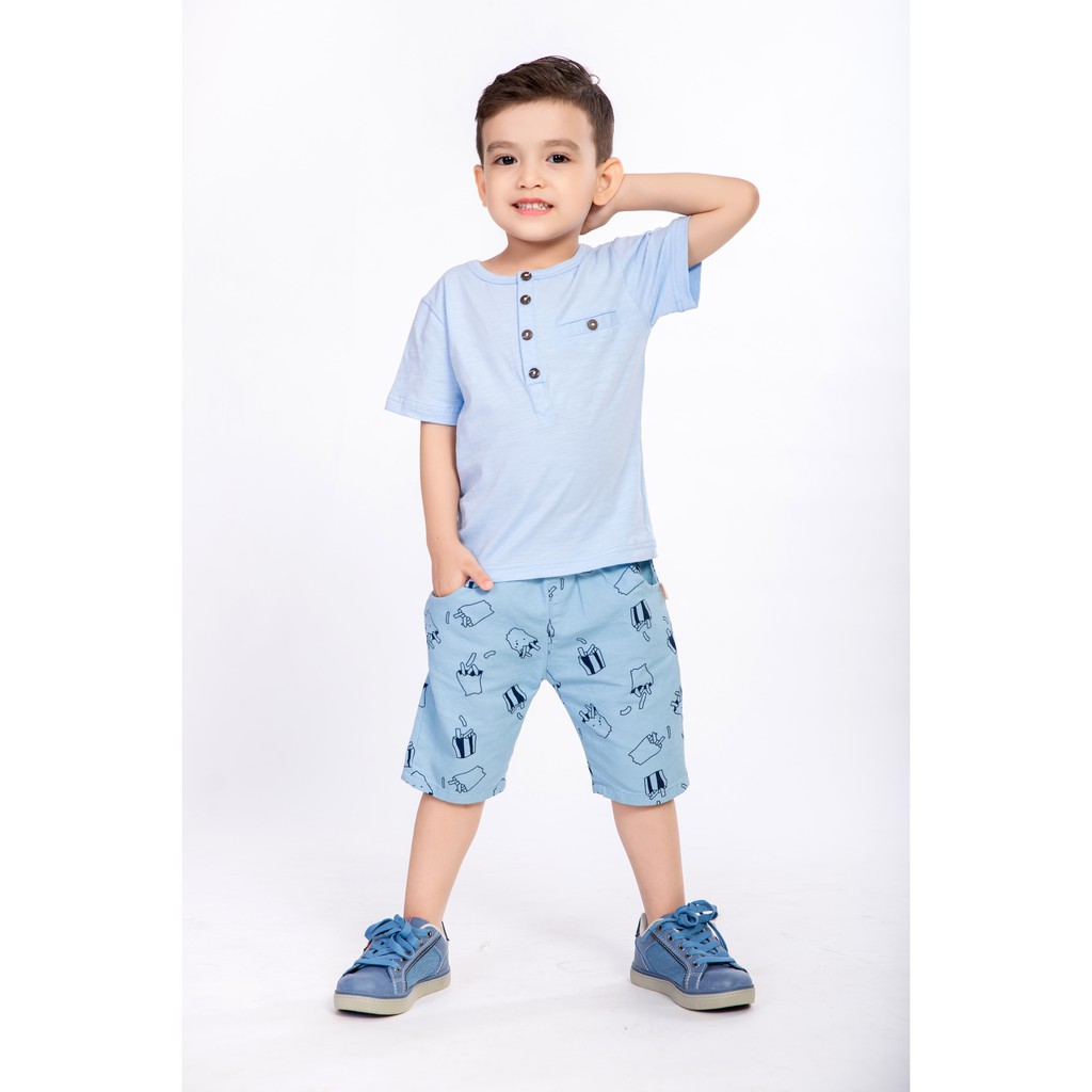 Áo sơ mi bé trai màu trắng/xanh navy/xanh dương Crown Kids Fashion T-Shirt CKBSGC2190701 cho bé 3-9 tuổi size 3-9