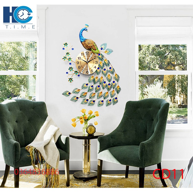 Đồng hồ treo tường trang trí chim công CD11 kích thước 80x60 cm