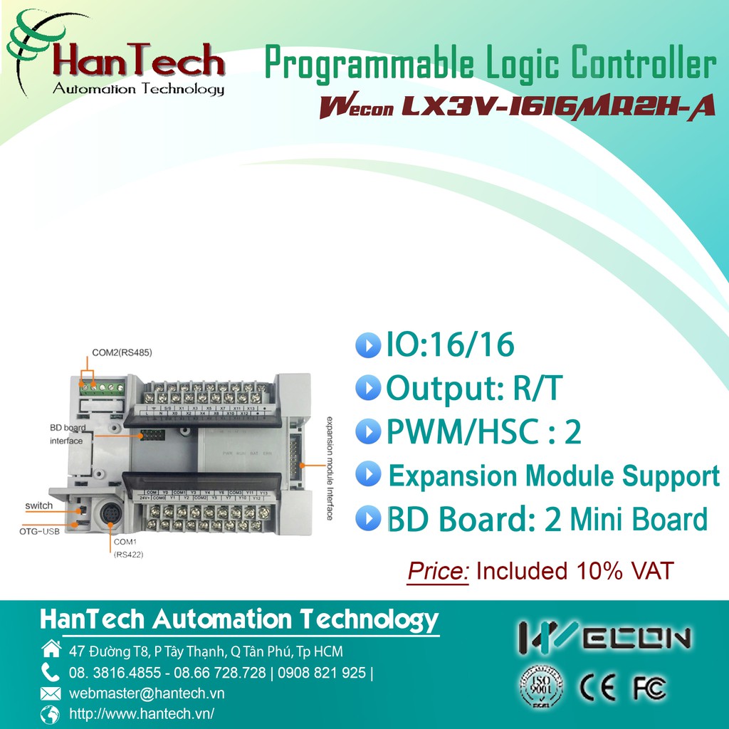 17/ Bộ điều khiển logic có khả năng lập trình (PLC)  Wecon LX3V-1616MR2H-A  [HanTech Automation Technology]