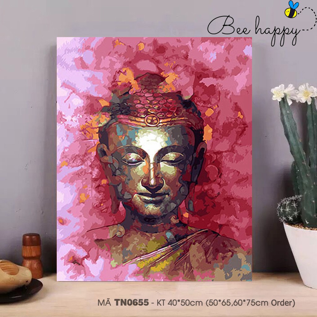 Tranh treo tường sơn dầu số hóa tự tô màu theo số Phật giáo Phật hồng BEE HAPPY TN0655