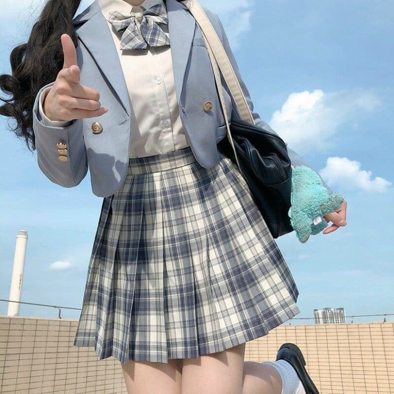 16S37B1 Set Áo Vest Croptop và Chân Váy Caro Style Nữ Sinh HQ