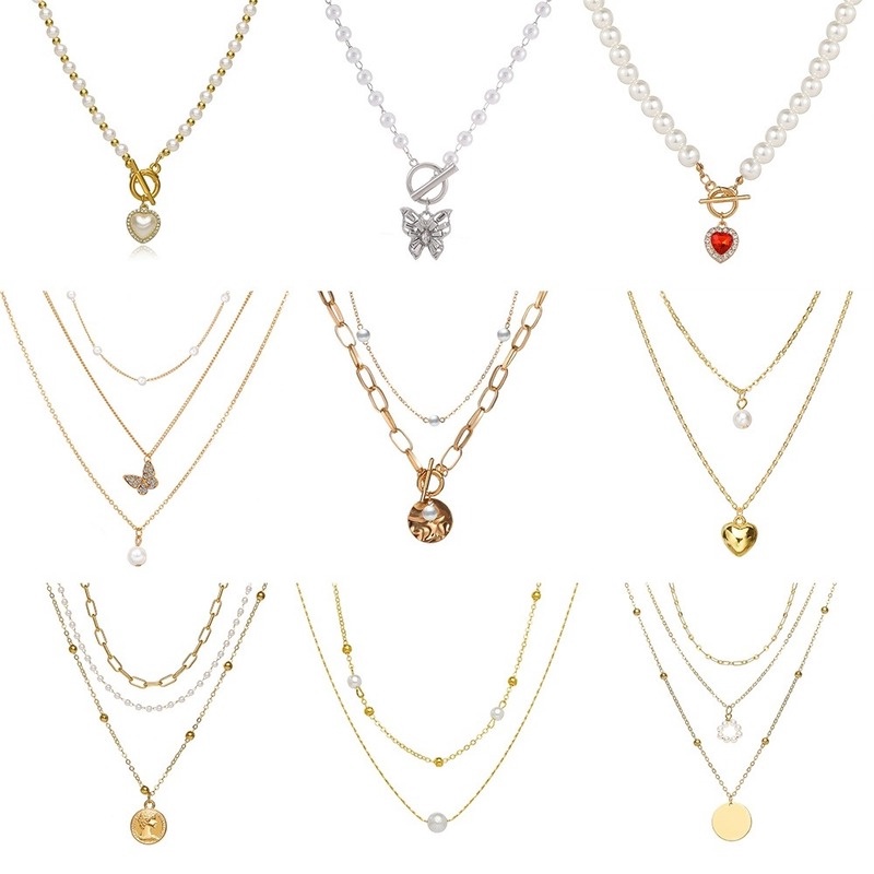 Vòng cổ nhiều lớp mặt hình trái tim và bướm thời trang cho nữ