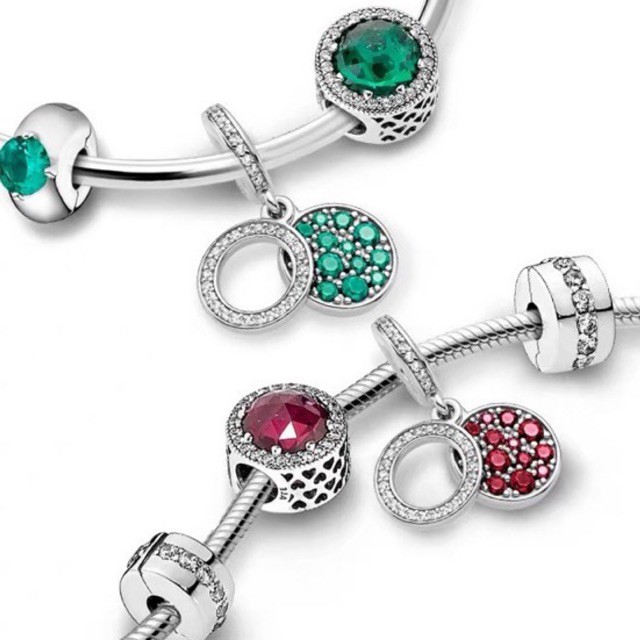 charm pan treo đính đá xanh cao cấp bạc s925 mẫu mới
