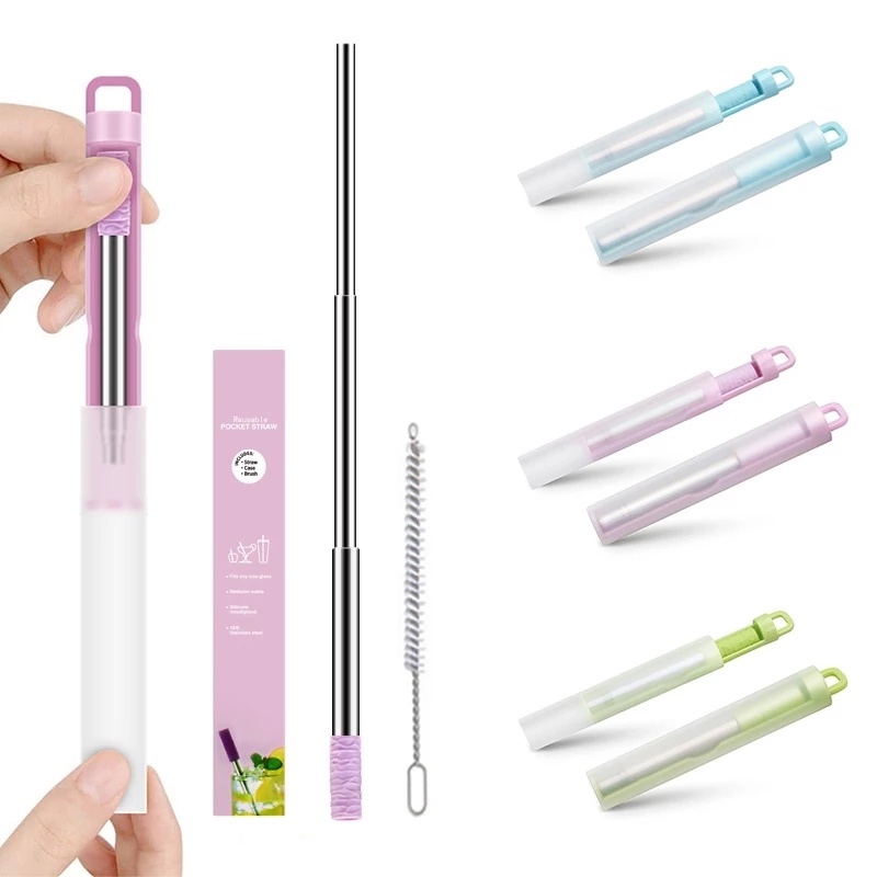 Ống Hút Bằng Thép Không Gỉ Với Đầu Silicone Và Thể Thu Gọn Tiện Dụng