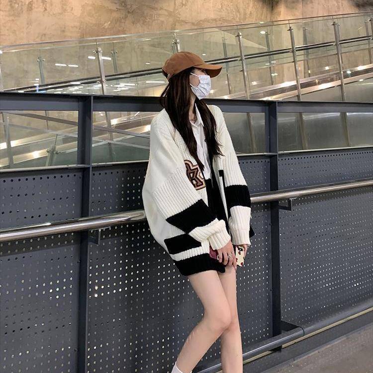 Áo Khoác Cardigan Dệt Kim In Chữ Màu Sắc Thời Trang Thu Đông Cho Học Sinh