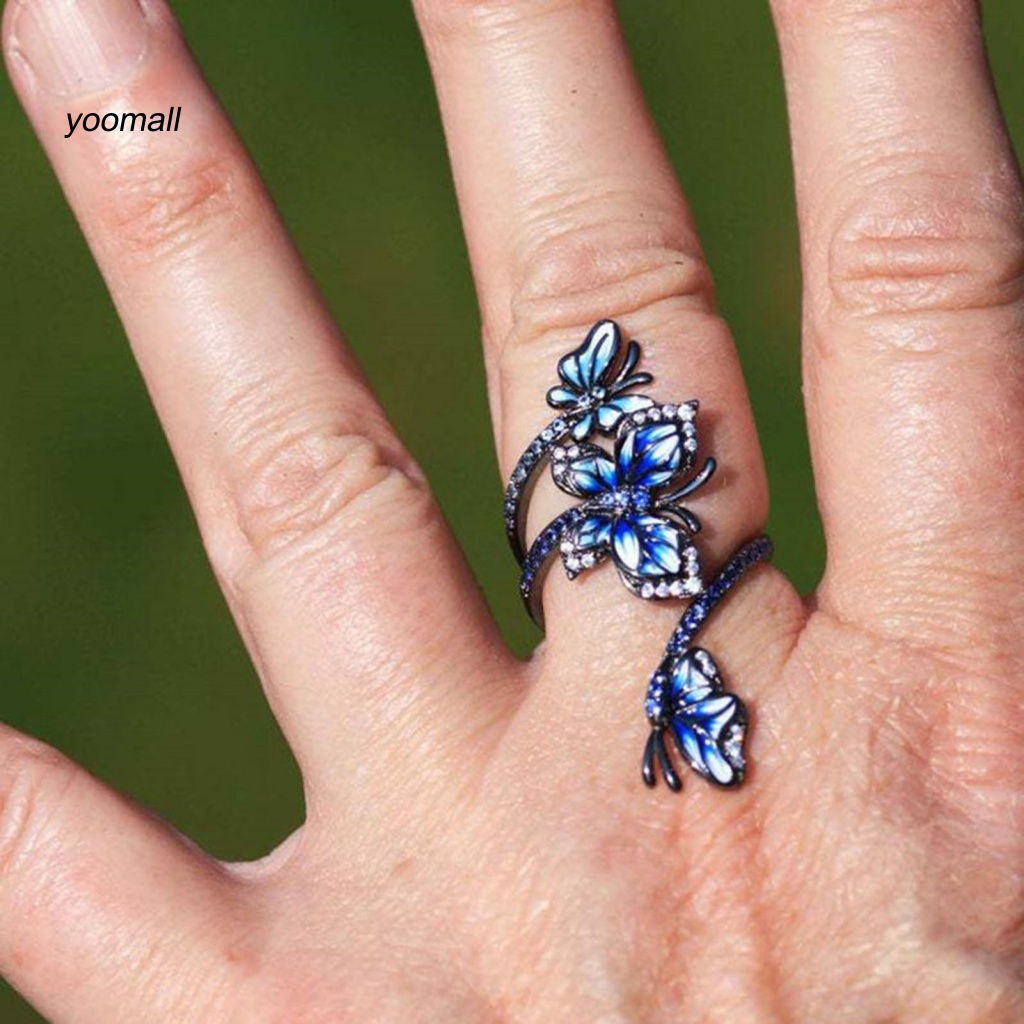 / Yo / Nhẫn Thủ Công Tinh Tế Màu Xanh Dương Hình Bướm