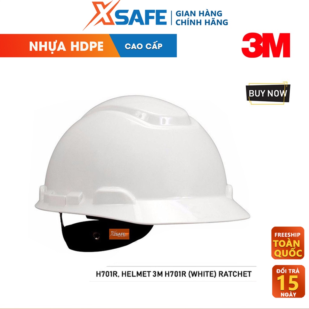 Nón bảo hộ 3M H701R nhựa HDPE cứng, khóa vặn, dây nón co giãn, lồng nón 4 chấu điều chỉnh được độ cao - chính hãng