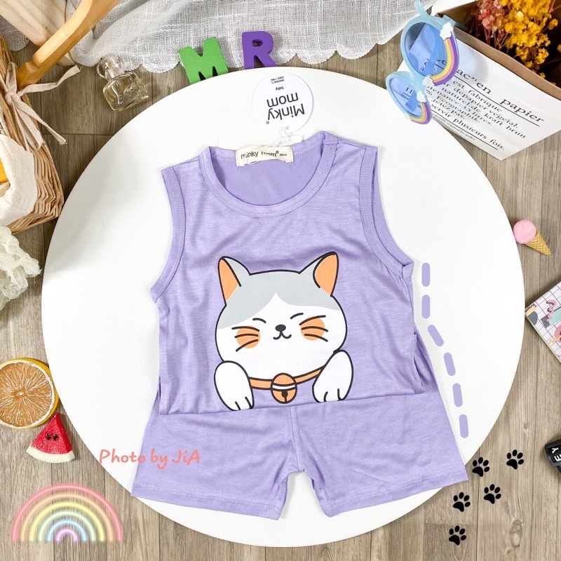 Bộ ba lỗ thun lạnh minkymom in hình thú cho bé