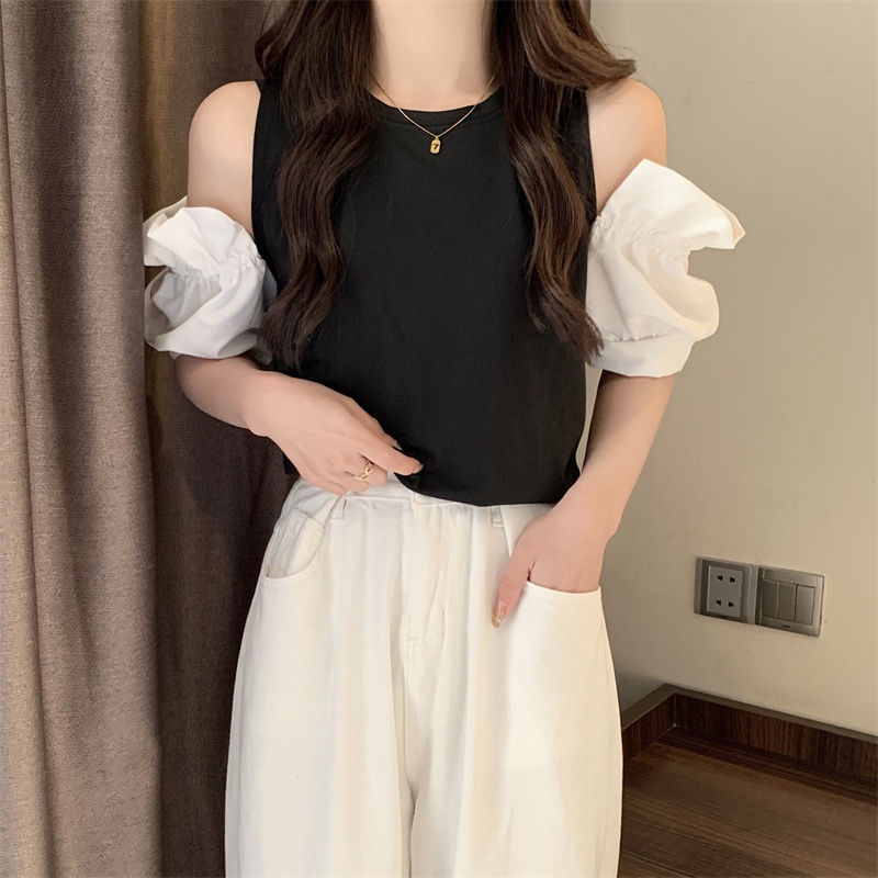 Áo thun SUXI tay ngắn hở vai cổ tròn phong cách Hàn Quốc cho nữ