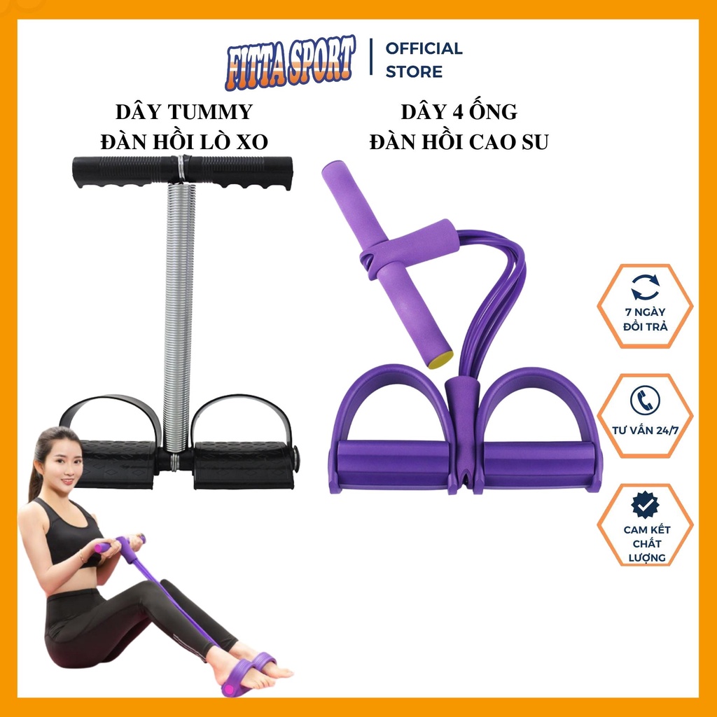 Dây Tập Bụng - Dây Kéo Đàn Hồi Kháng Lực 4 Ống Cao Su, Dây Tummy Trimmer Đa Năng Tập Bụng, Thể Dục, Tập Gym Tại Nhà DK01