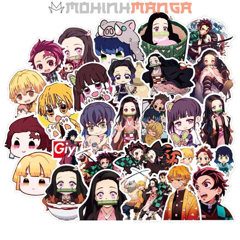 Bộ sticker Kimetsu No Yaiba (miếng dán decal Thanh gươm diệt quỷ) chống nước hình dán Tanjiro Nezuko Zenitsu Inosuke