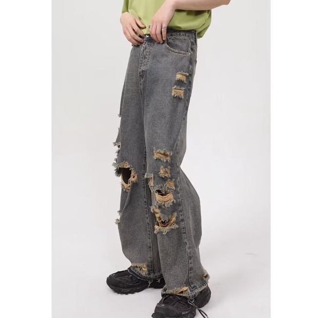 Quần Jean Lưng Cao Ống Rộng Phối Khóa Kéo Cá Tính Theo Phong Cách Hàn Quốc Dành Cho Nam quần jean nam bigsize rách gối