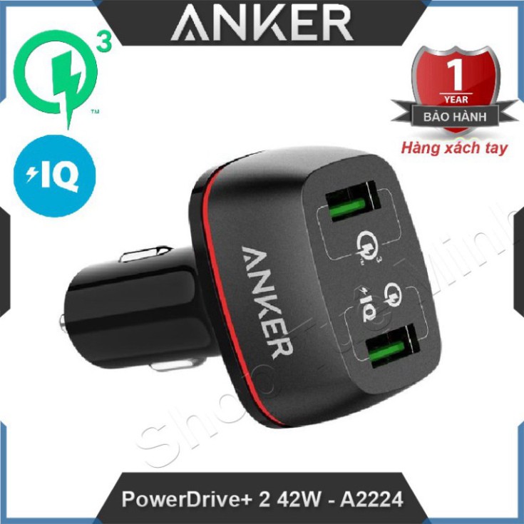 XỦ XẢ TOÀN BỘ Sạc điện thoại cao cấp 2 cổng USB QC3.0 trên ô tô Anker PowerDrive+ 42W Quick Charge 3.0 A2224 XỦ XẢ TOÀN 