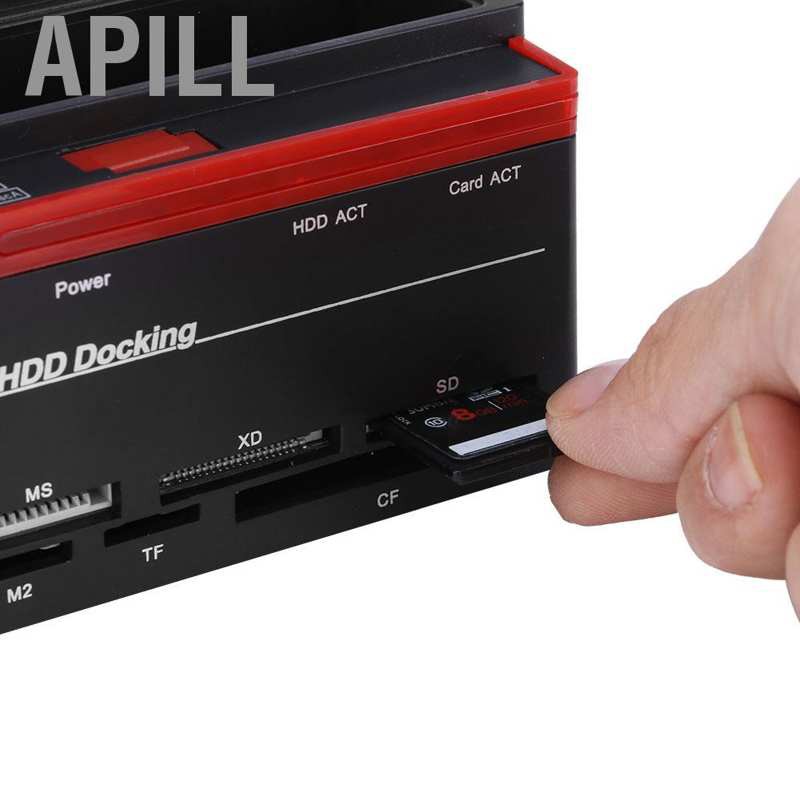 APILL Dual-Bay 2.5"/3.5" SATA & IDE HDD Docking Dock Station USB2.0 Hub Card Reader US