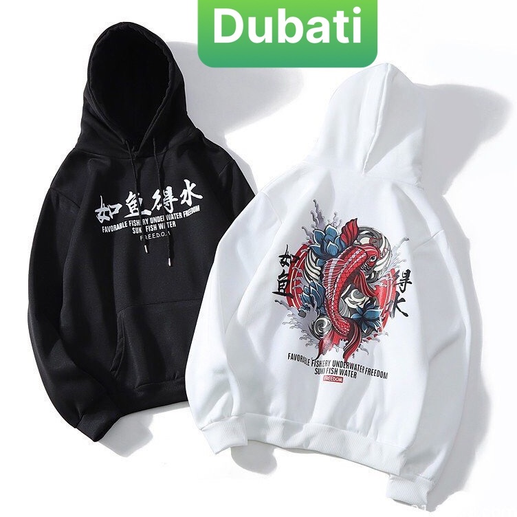 ÁO KHOÁC NỈ IN HỌA TIẾT CÁ CHÉP, ÁO KHOÁC HOODIE NAM NỮ TAY DÀI FROM RỘNG- DUBATI FASHION