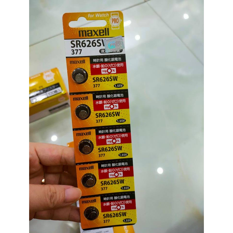 5 viên pin Maxell AG4 / 377 / 377A / SR626SW / LR626 / SR66 / LR66 Silver Oxide 1.55Volt (Made in Japan)