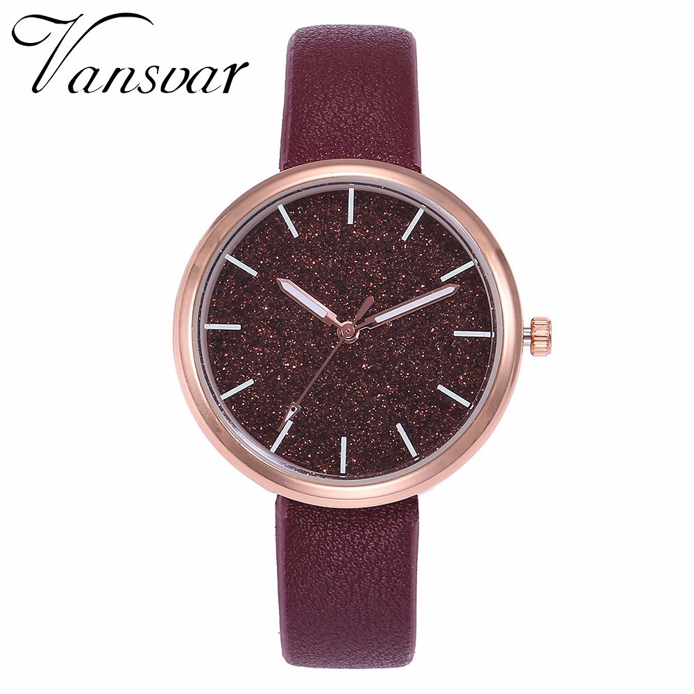 Đồng hồ đeo tay mặt tròn lấp lánh với dây đeo da thời trang cho nữ | BigBuy360 - bigbuy360.vn