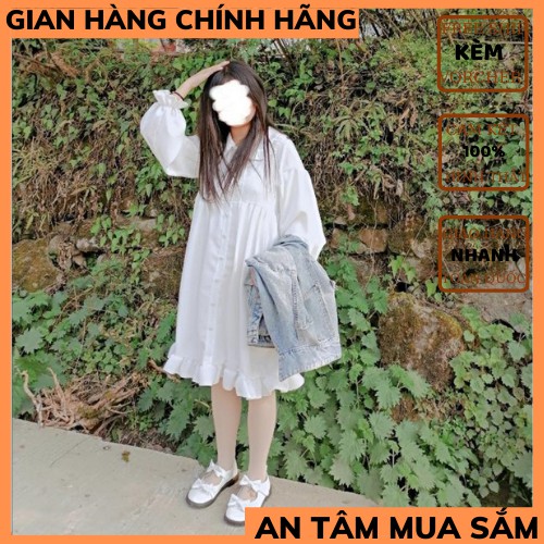 Đầm babydoll nữ, babydoll dáng dài đuôi cá khuy cài, đầm nữ xòe tay bồng, đầm trắng, đầm ulzzang, đầm dự tiệc, đầm suông