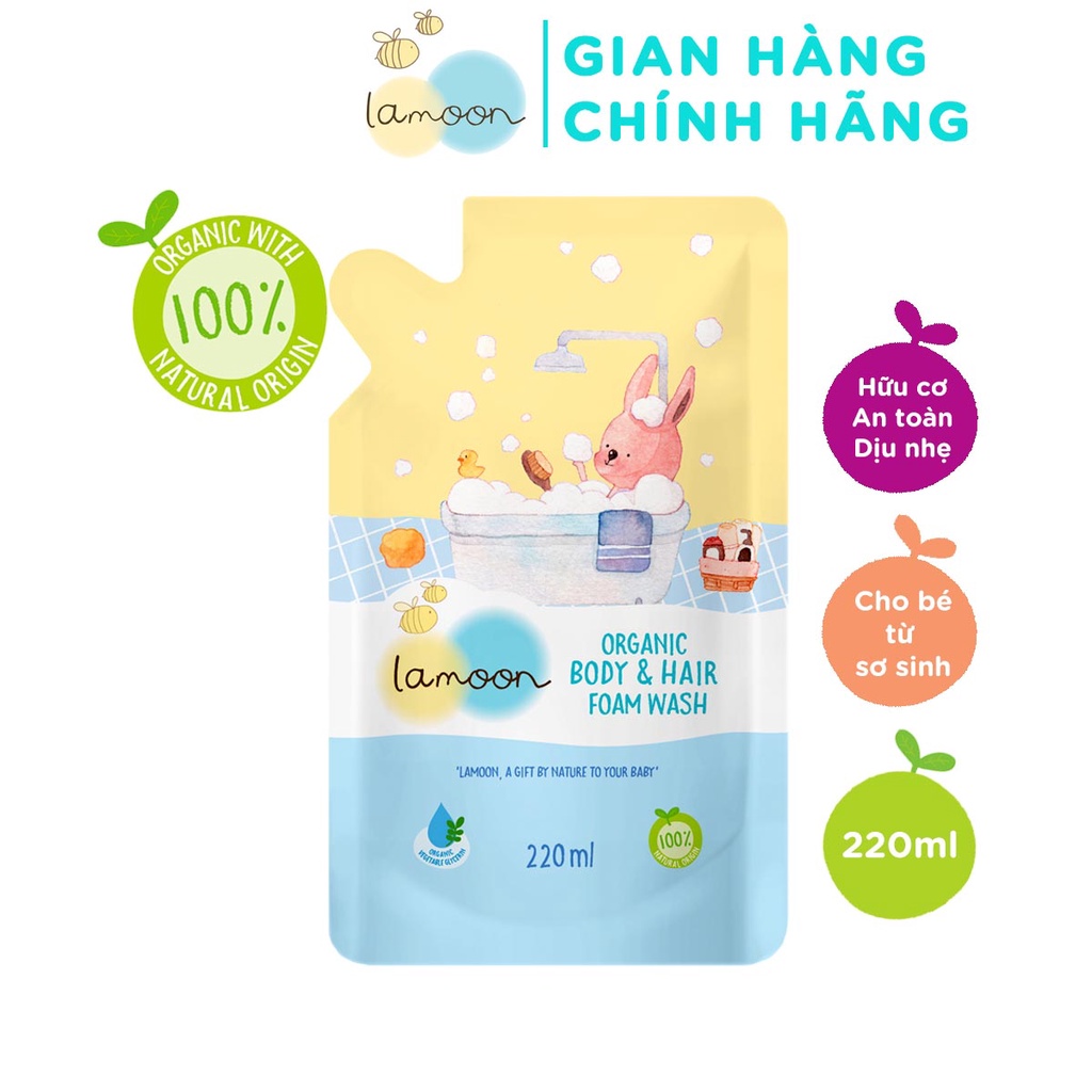 Sữa tắm gội Organic cho bé dạng bọt Lamoon - Túi 220ml
