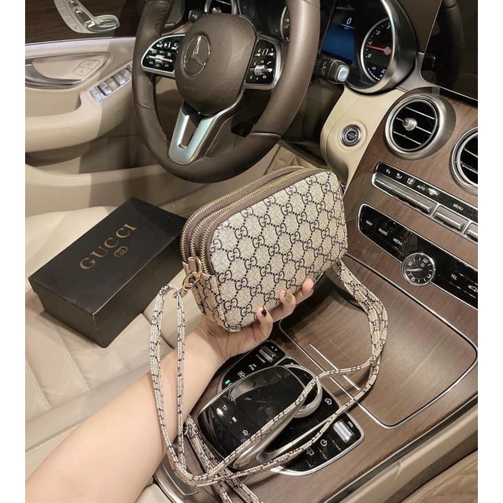 Túi đeo chéo nữ 3 ngăn kéo khoá có dây cầm