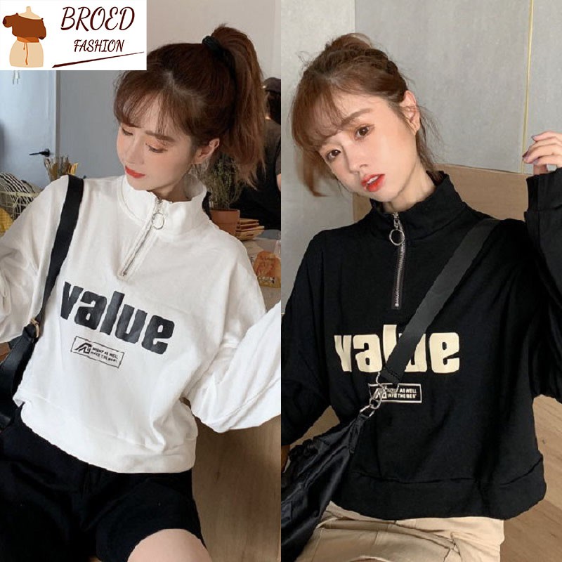 Áo Sweater Dáng Rộng Cổ Cao Phối Khóa Kéo Kiểu Hàn Quốc Cá Tính