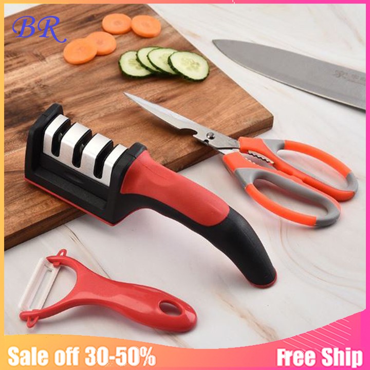 Dụng Cụ Mài Dao Kéo 3 Rãnh Chất Liệu Thép Không Gỉ Cao Cấp Với 3 Chế Độ Mài đa năng