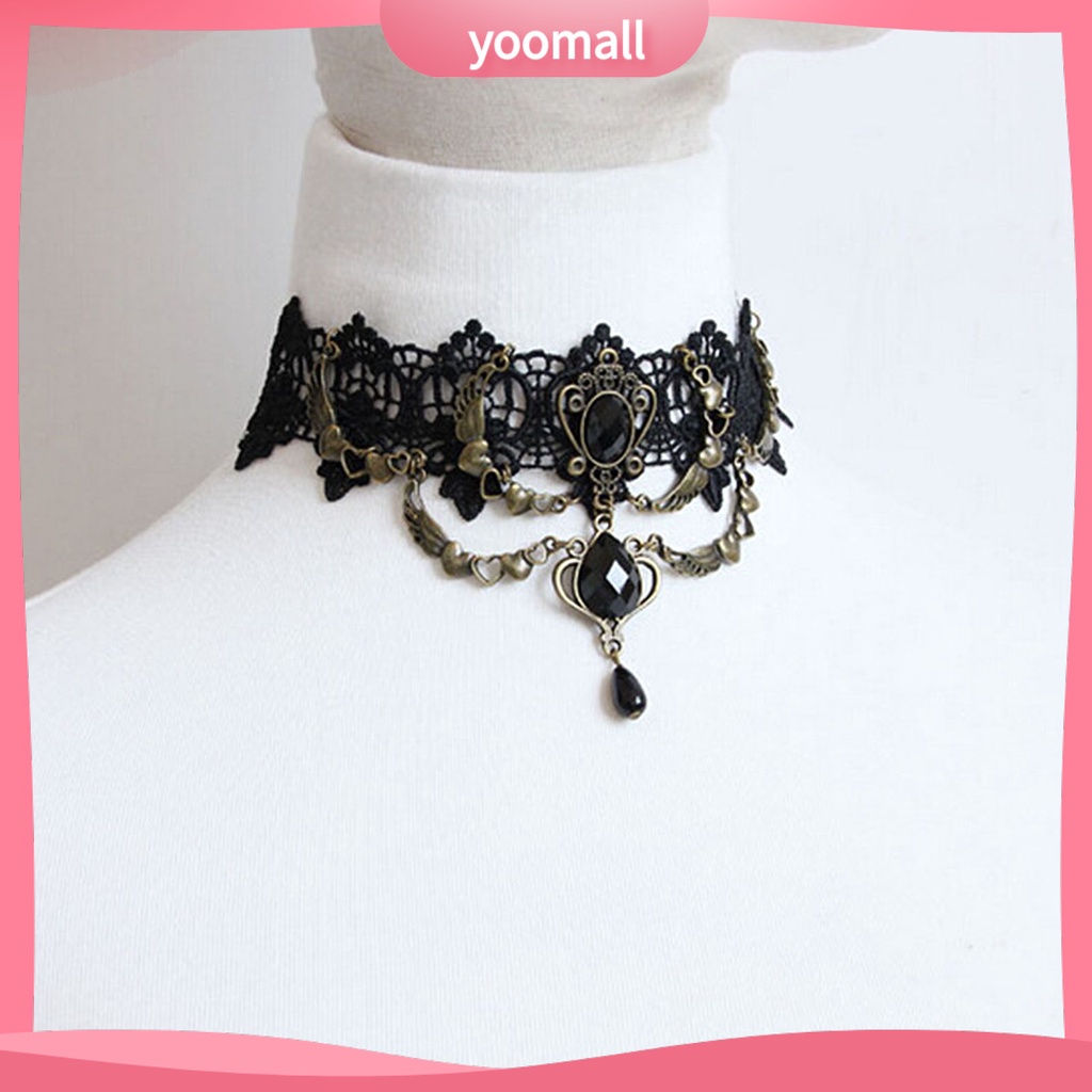 Trang Sức Vòng Tay/Vòng Tay Bằng Ren Màu Đen Đính Đá Quý Nhân Tạo Phong Cách Gothic Punk Dành Cho Nữ