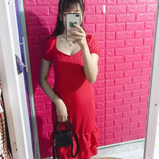 Váy chấm bi 3 màu vàng, đỏ, hồng nhạt