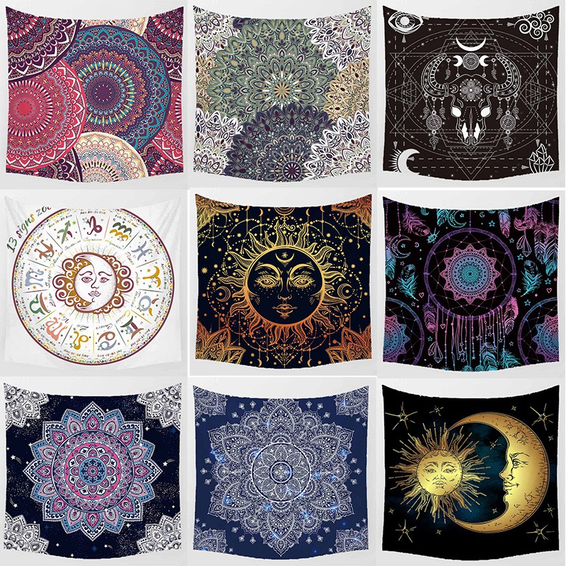 Thảm Treo Tường Trang Trí Kích Thước 150cm X 150cm In Họa Tiết mandala Phong Cách boho Ấn Tượng