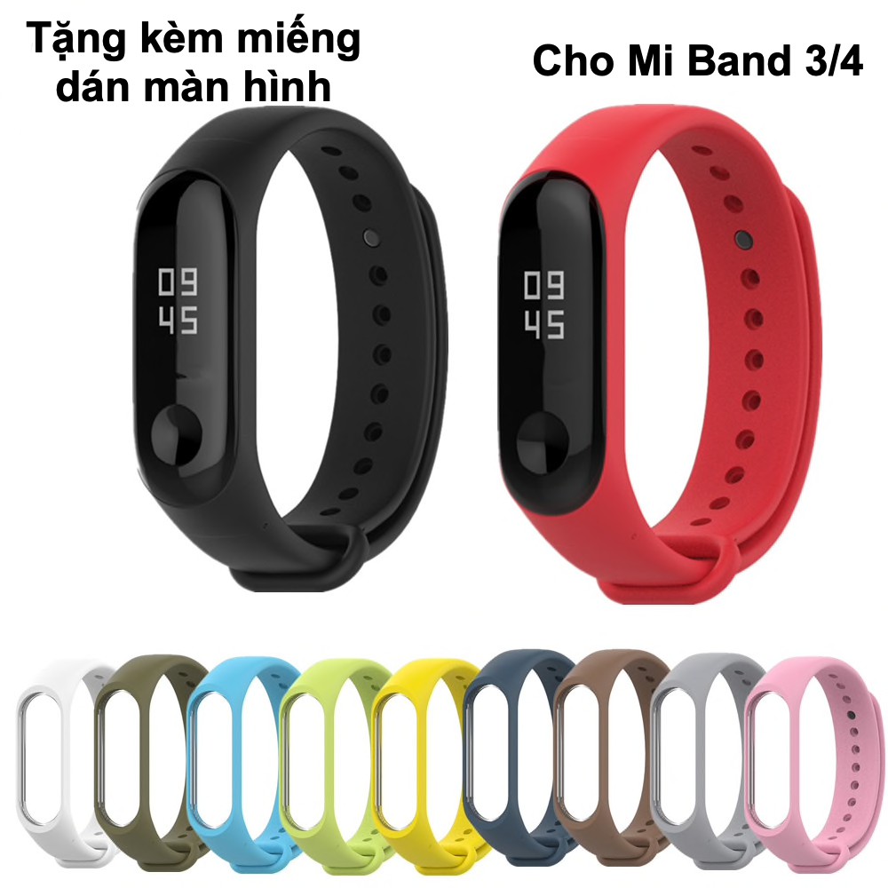 Dây Đeo Silicon Xiaomi Miband 3, Miband 4 Đủ Màu + Tặng Kèm 1 Bộ Dán Màn Hình Cho Miband 3 hoặc Miband 4