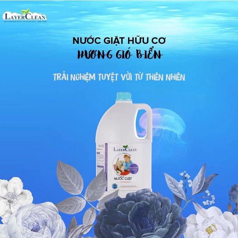 Nước giặt Hữu cơ LayerClean hương Gió biển 5 lít - Chống loang màu, Bảo vệ tay, Bảo vệ vải