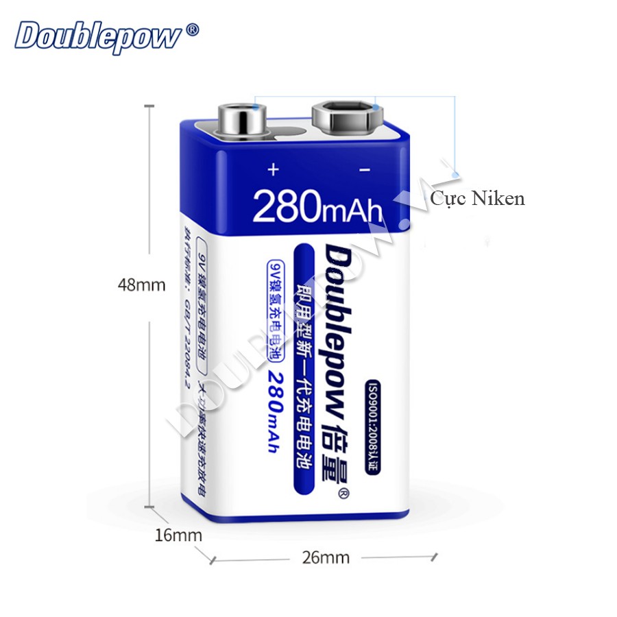 Pin sạc 9V 6F22 Ni-MH Doublepow 280mAh