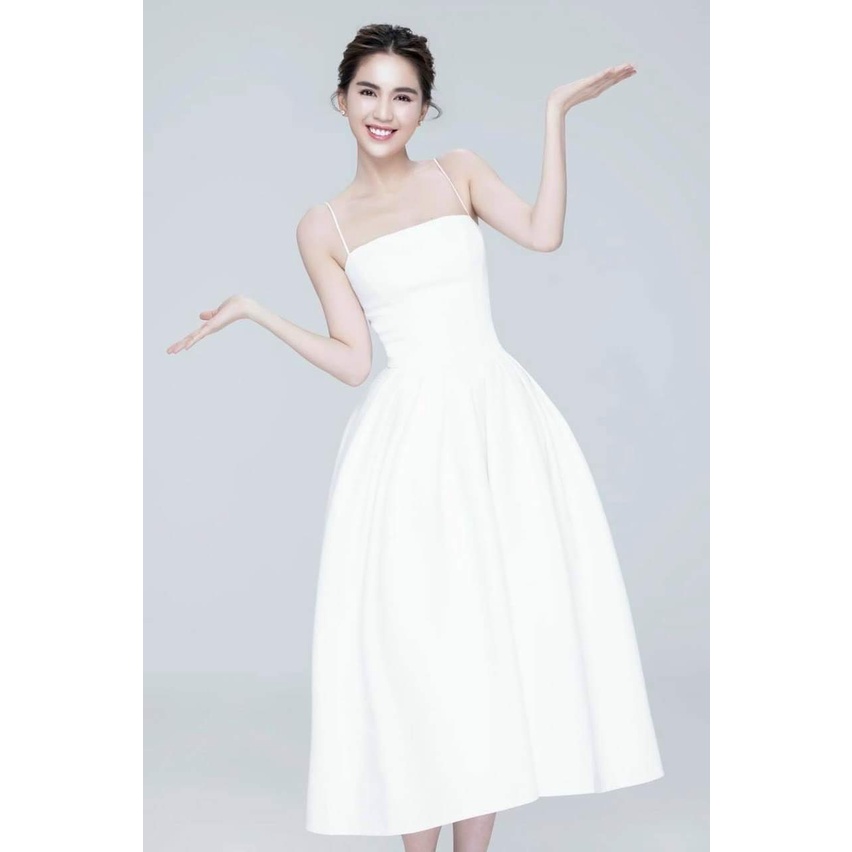 Đầm xòe dài hai dây cúp ngực phối túi (HÀNG CAO CẤP ĐẸP Y HÌNH)