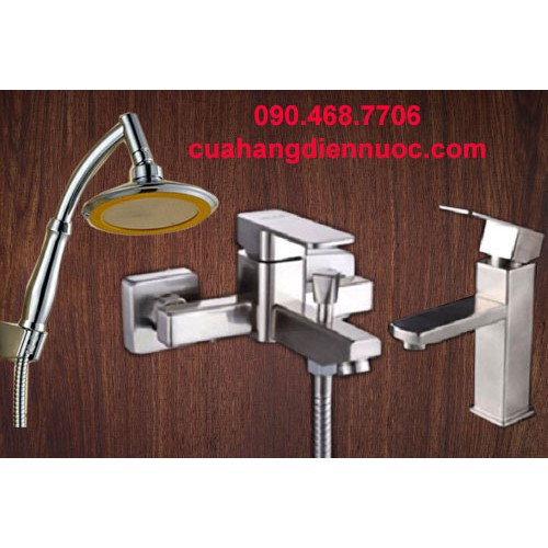 Full bộ sen tắm và vòi chậu rửa mặt Lavabo kèm bát sen tăng áp lớn BC06