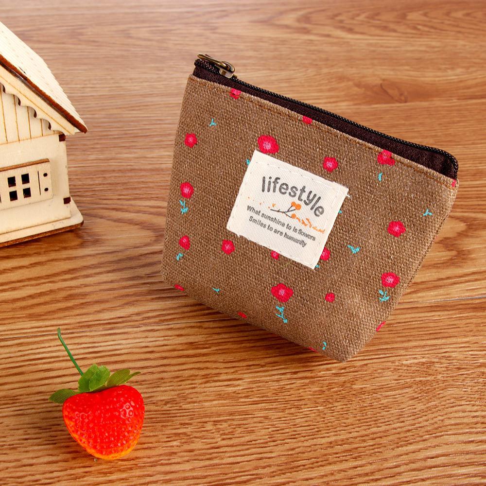 KUNHEV Ví Đựng Tiền Xu Mini In Họa Tiết Hoa Phong Cách Hàn Quốc Xinh Xắn Dành Cho Nữ