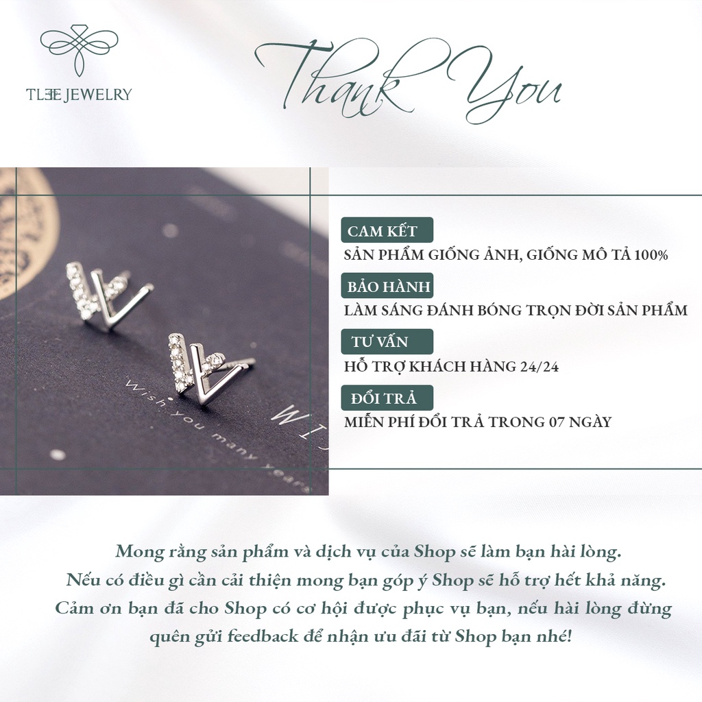 Khuyên tai bạc TLEE chữ W kép nạm đá nửa cao cấp NCJ B0176