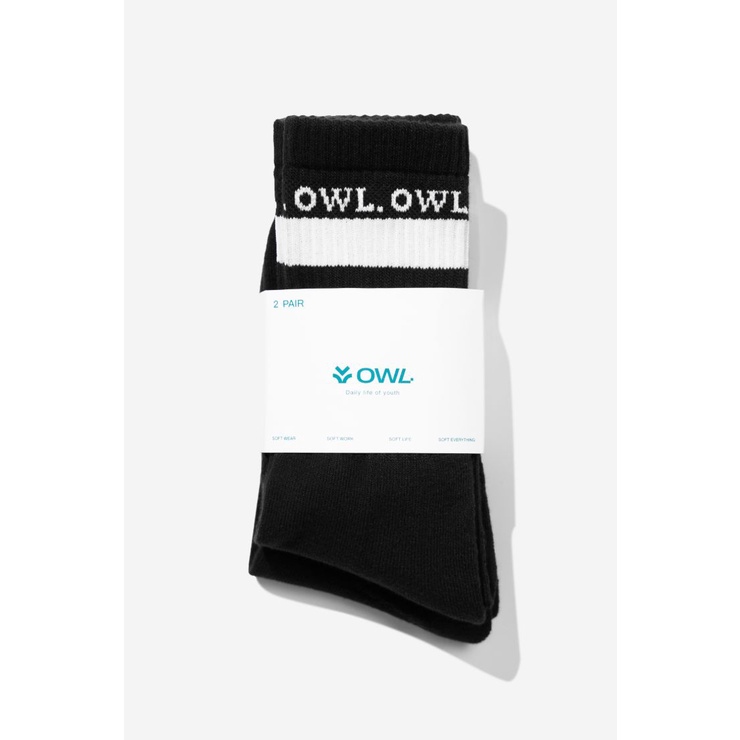 OWL BRAND® STRIPE SOCK - Combo hai tất cổ trung màu Đen - OWL101121