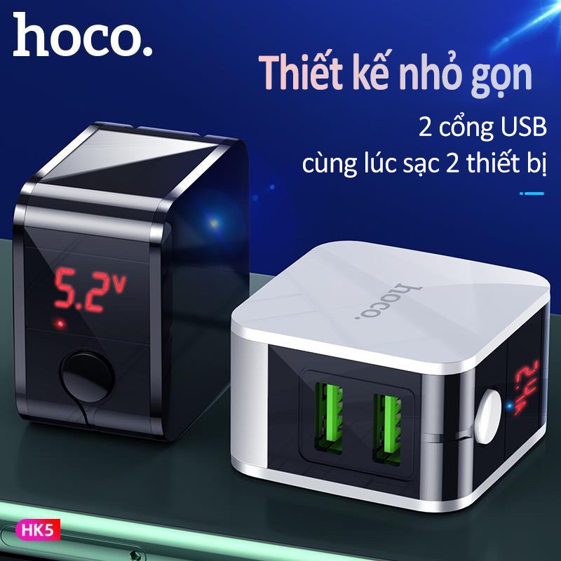 Củ sạc nhanh Đa Năng Hoco HK5 Dual USB Chính Hãng - Cốc Sạc Tự Ngắt - Có Màn Hình LED - BH 12 Tháng