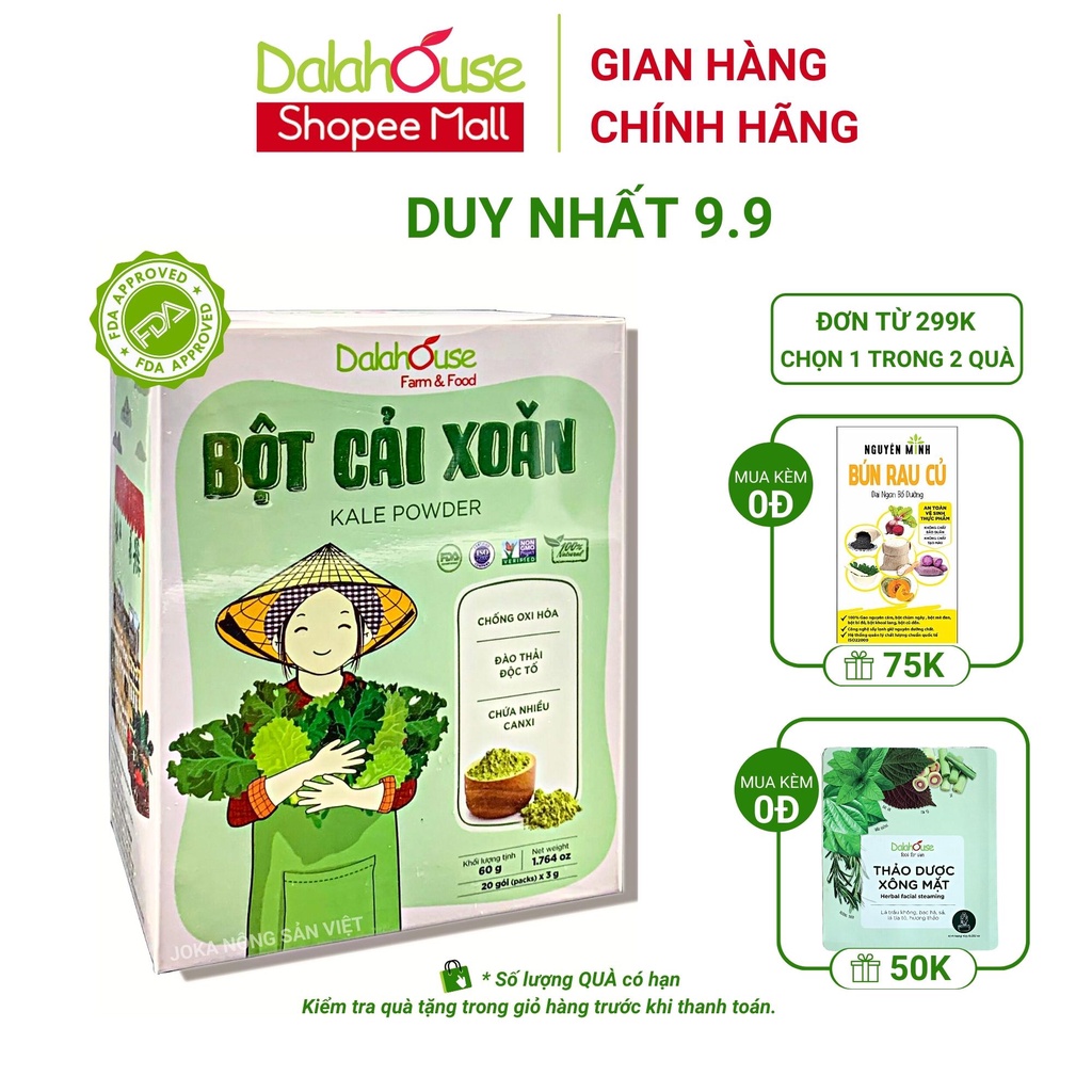 Bột cải xoăn kale sấy lạnh nguyên chất Dalahouse 60gr đạt tiêu chuẩn Châu Âu