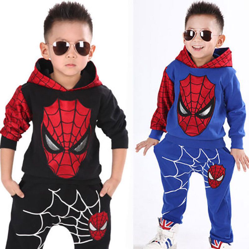 Bộ Trang Phục 2 Mảnh Áo Hoodie Tay Dài In Hình Người Nhện Phối Quần Dài Thời Trang Cho Bé Trai