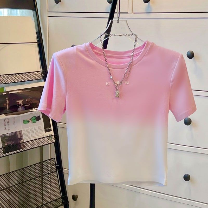 Áo Thun Tay Ngắn Chất Liệu Cotton Màu Sắc Gradient Thời Trang Mùa Hè Cho Nữ