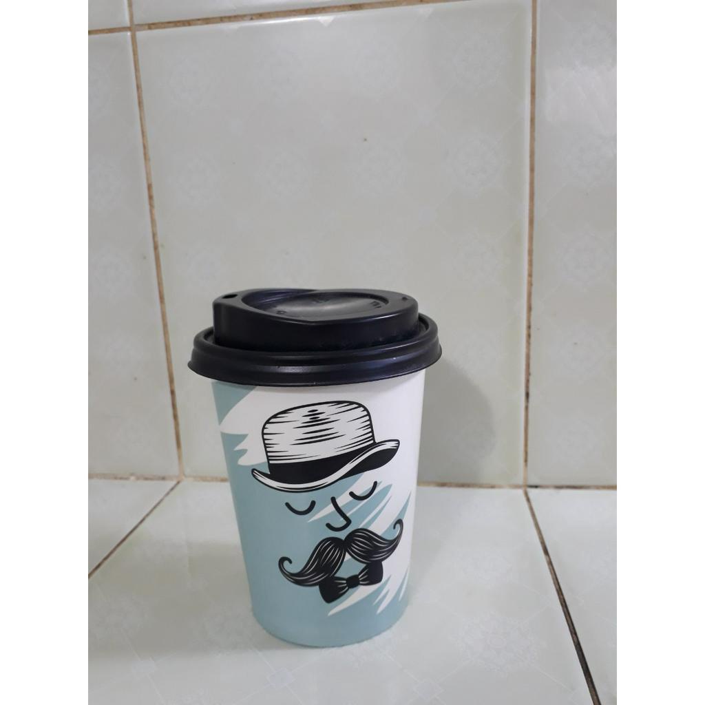 Ly giấy 360ml - 14oz mẫu Mr Blue, Set 100 cái kèm nắp