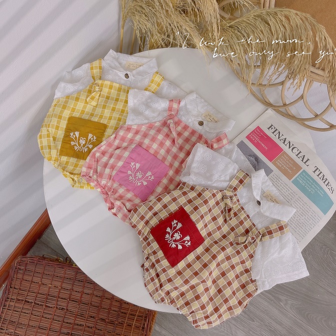 Set áo kèm yếm caro cho bé gái sơ sinh 1 2 tuổi MINTSCLOSET Mint's Closet - YE5023 - YE5029