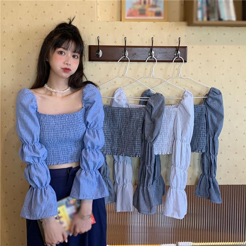 Áo kiểu nữ tay dài phối kẻ sọc phong cách thời trang trẻ trung cho phái nữ | BigBuy360 - bigbuy360.vn