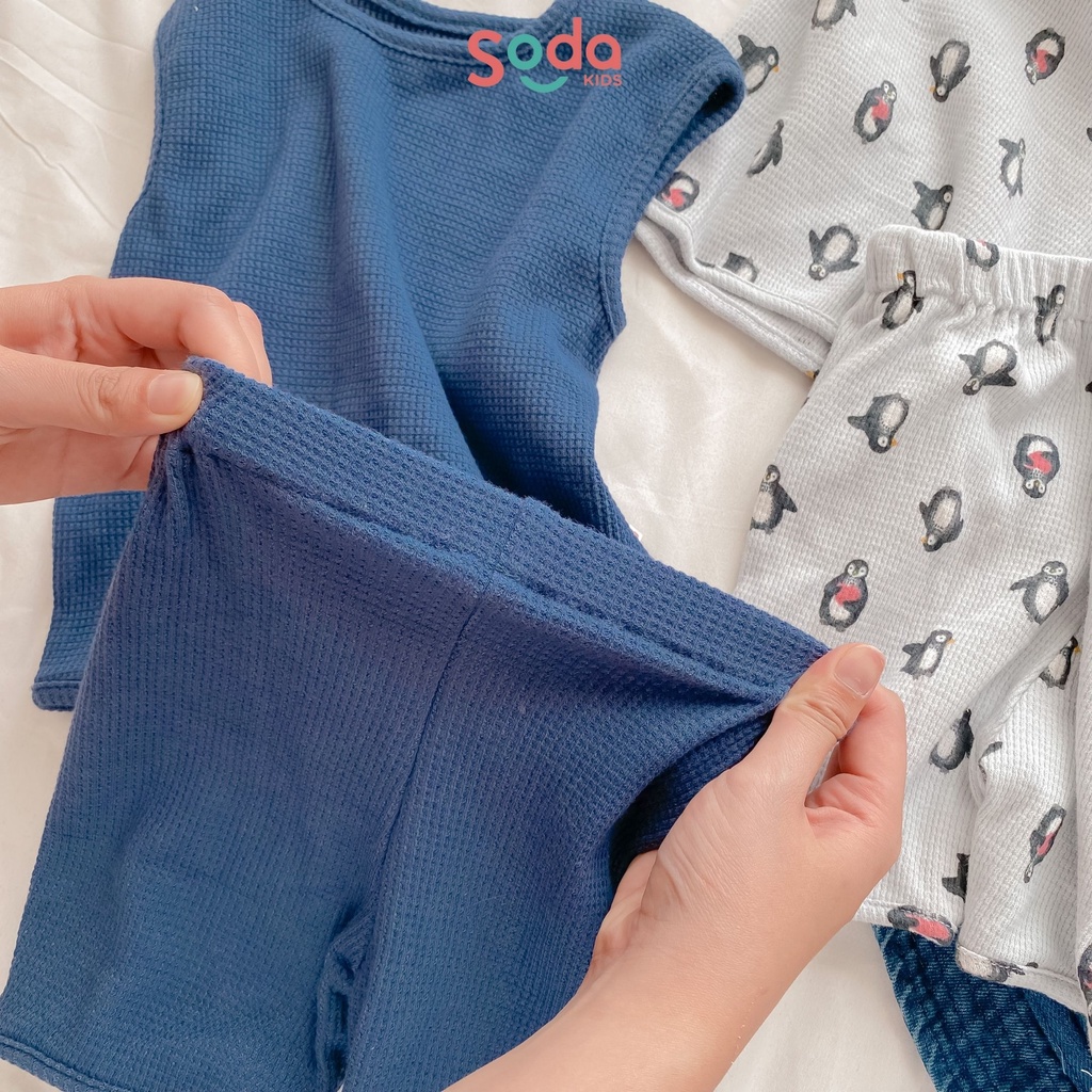 Bộ quần áo cho bé trai Peinguin SODA KIDS họa tiết xanh/chim cánh cụt waflle mềm mại